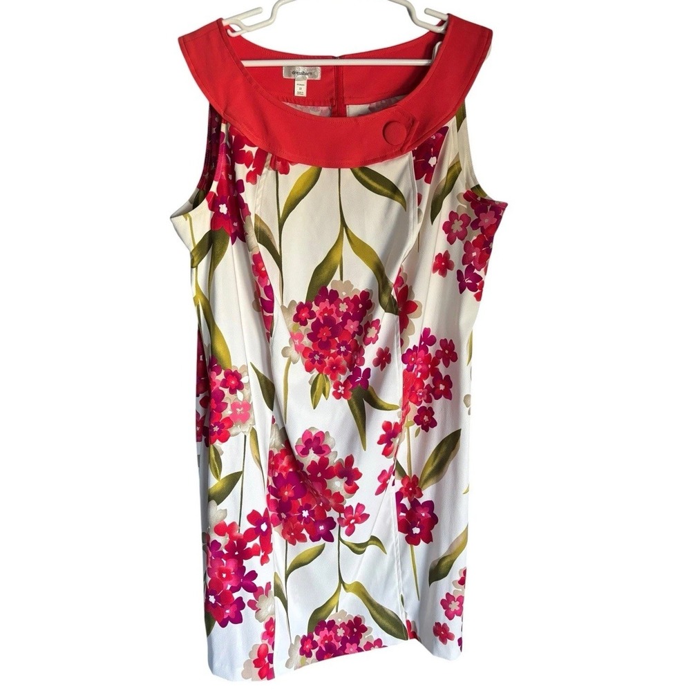 Dressbarn Dress Women's Size‎ 22 Floral Sleeveless Sheath Red Pink Stretch Zip